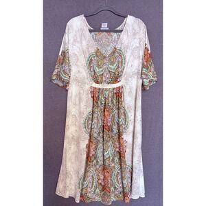 MONROE & MAIN 1X Paisley V Neck Short Sleeve Dress Flowy Boho Hippie Festival